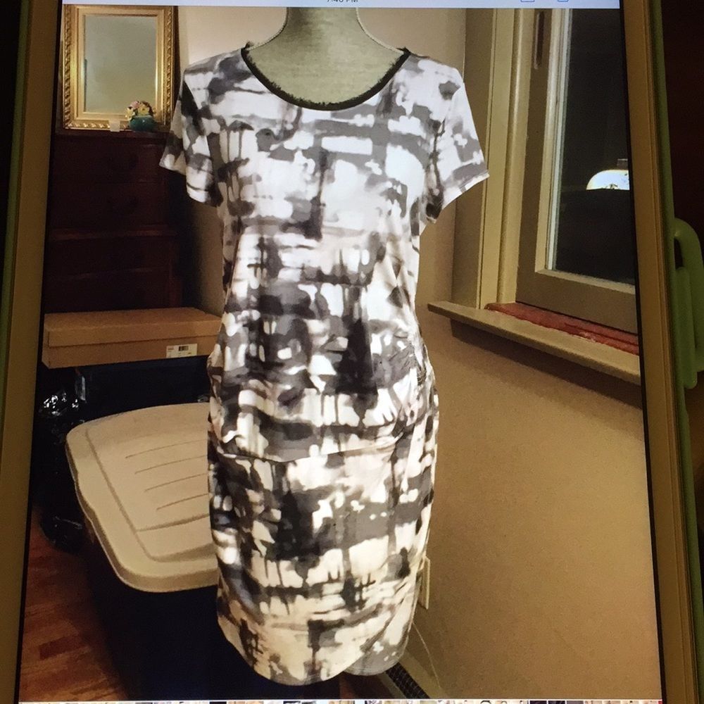 Gray and white faux wrap dress size M EUC